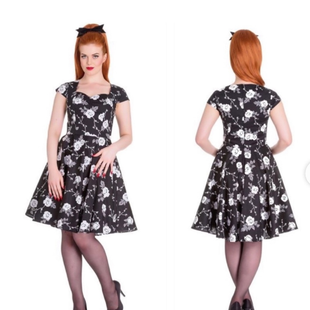 Hell Bunny Black and White Floral Midi Dress